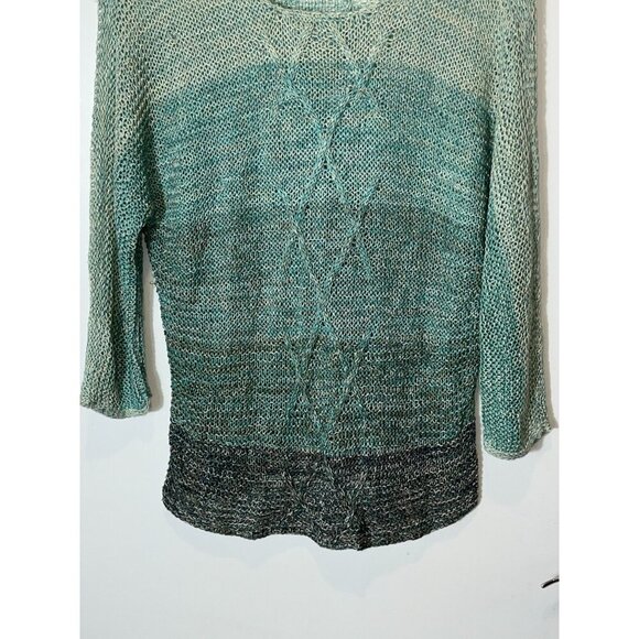 Nick+Zoe 3/4 Sleeve Knit Sweater Turquoise & Linen Blend Size L Large Women - Picture 3 of 6